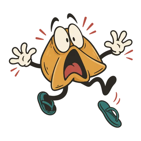 Bummah in full panic with both hands up and one slipper flying off.